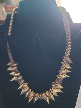 Gold Spike Statement Necklace with Black Rhinestine Accents
